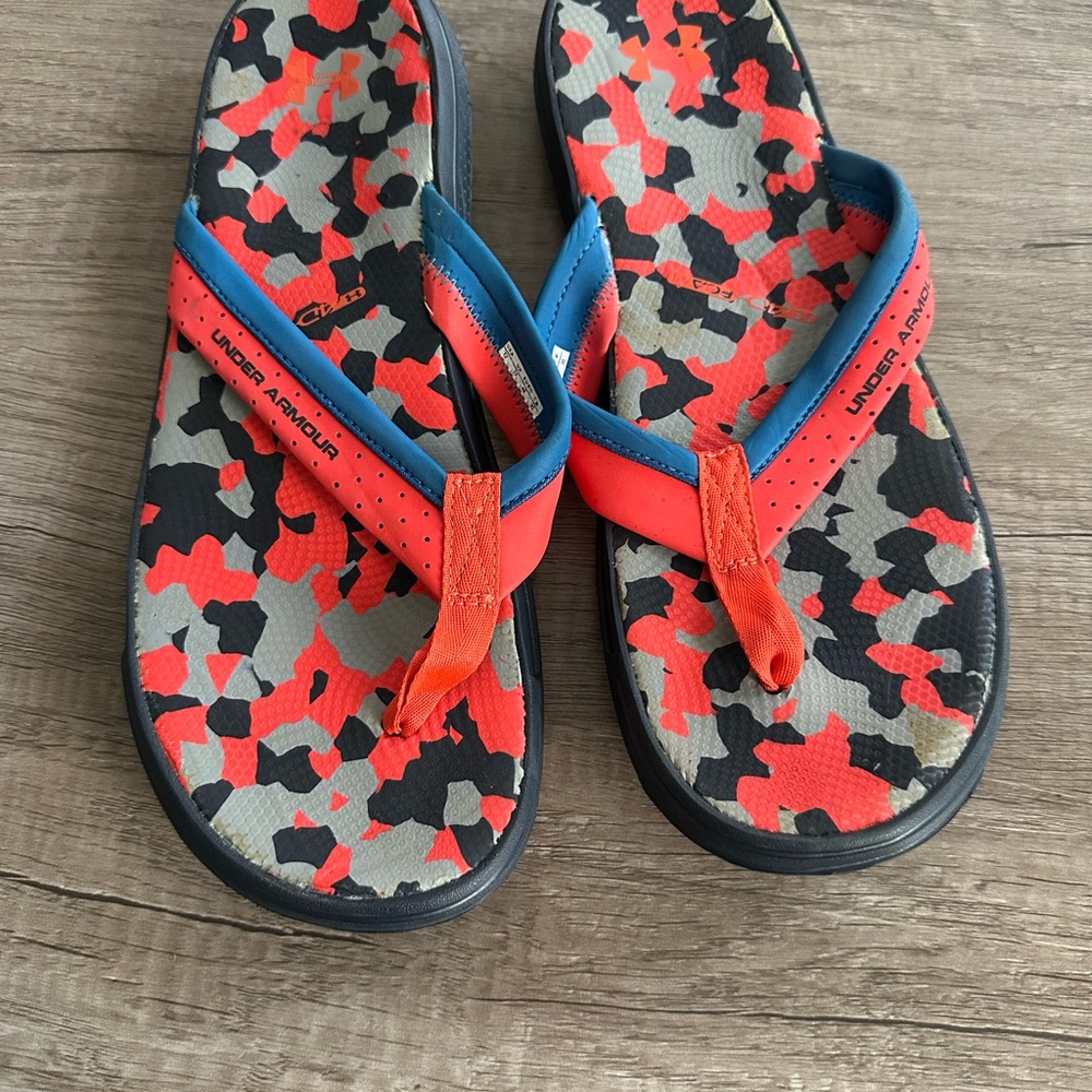 Under Armour Men’s Red and Black Flip Flops
